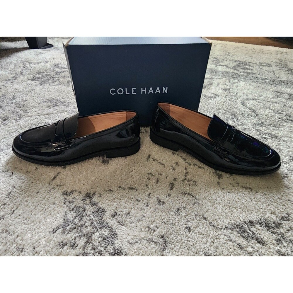 New Womens Cole Haan Black Patent Haverhill Penny Loafers Shoes Size 6.5 B - Picture 2 of 8